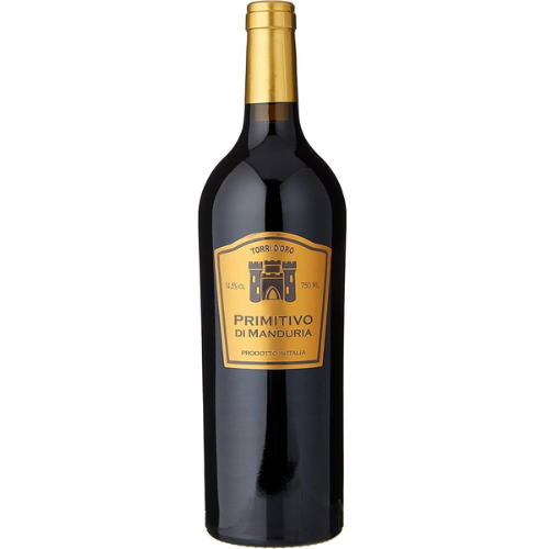 Flaske med Torridoro Primitivo di Manduria DOC fra Angelo Rocca & Figli på hvid baggrund