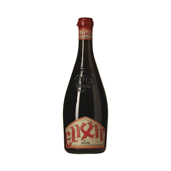 En flaske Baladin Elixir på en hvid baggrund
