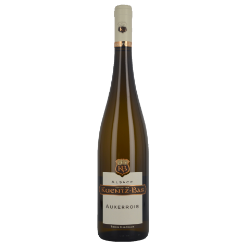 A bottle of white wine from Kuentz-bas on a white background