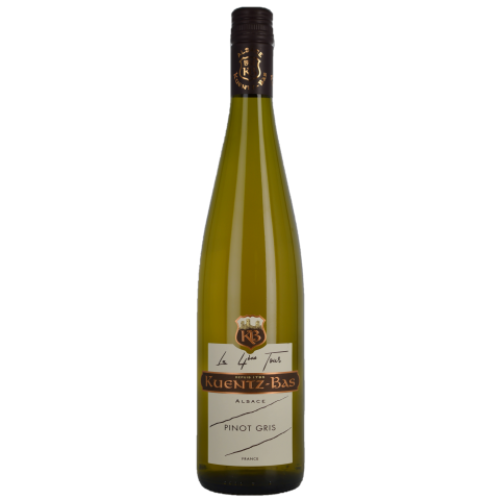 A bottle of Pinot Gris from Kuentz-Bas on a white background