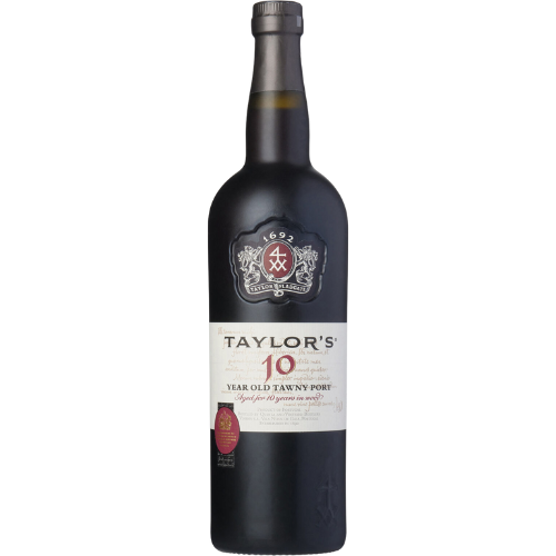 Taylor's 10 Year Old Tawny Port wine bottle on a white background