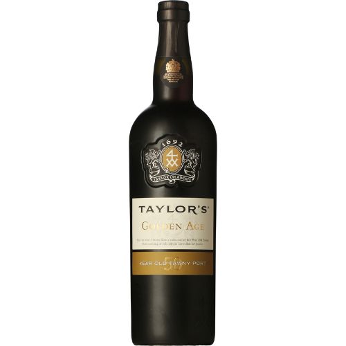 Taylor's Golden Age Port wine bottle on a white background