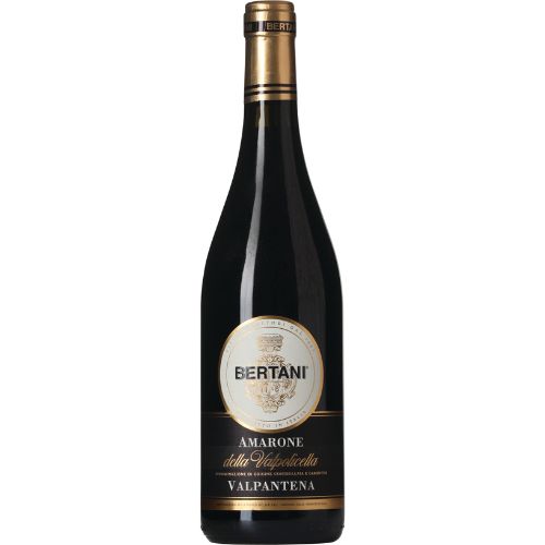 Bottle of Bertani Amarone wine on a white background