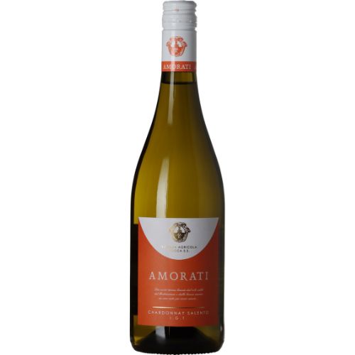 Amorati Chardonnay 2024 wine bottle on a white background