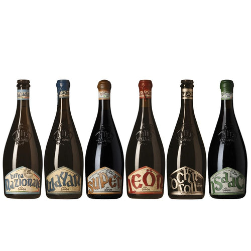 Baladin smagekasse med 6 flasker italiensk specialøl på en hvid baggrund.