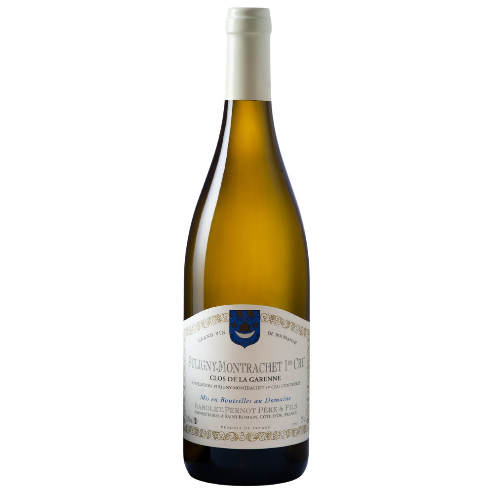 En flaske Barolet-Pernot Puligny-Montrachet 1er Cru Clos de la Garenne 2024 på en hvid baggrund