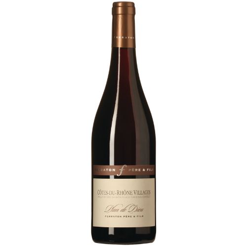 Côtes du Rhône Villages Plan de Dieu wine bottle on a white background