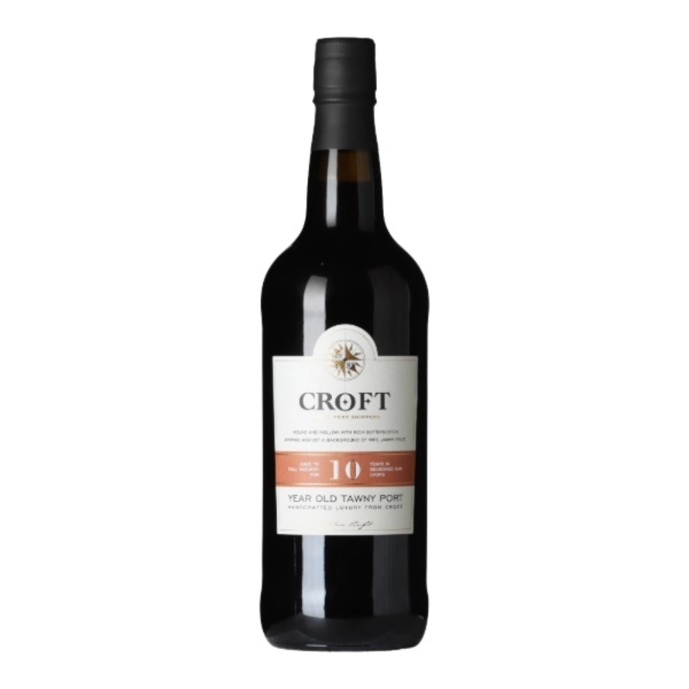 en flaske Croft 10 Year Old Tawny Port på en hvid baggrund