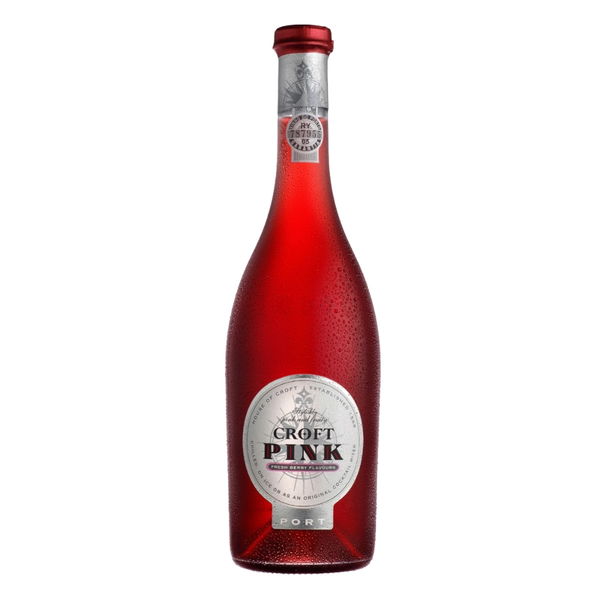en flaske Croft Pink Port på en hvid baggrund