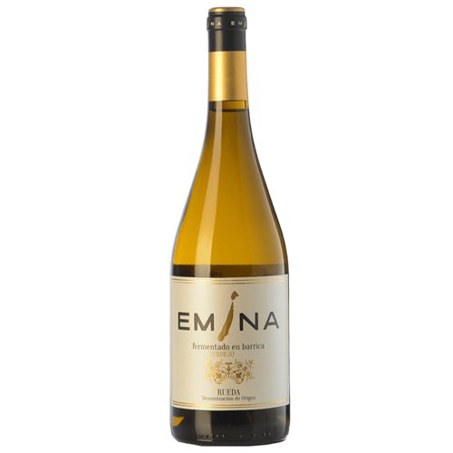 En flaske Emina Verdejo Barrel Rueda på en hvid baggrund