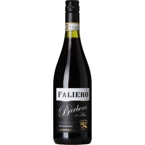Faliero Barbera d’Asti DOCG Superiore wine bottle on a white background