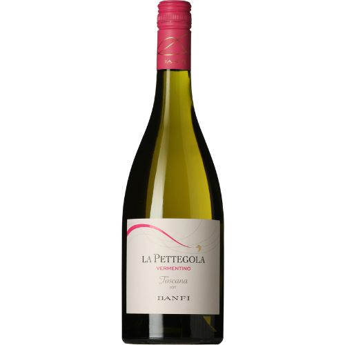 La Pettegola Vermentino wine bottle on a white background