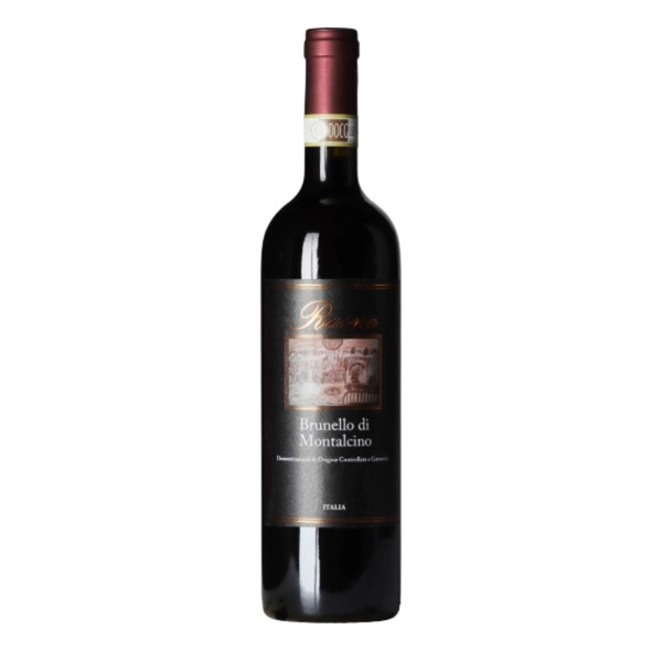 en flaske Rasne Brunello di Montalcino på en hvid baggrund