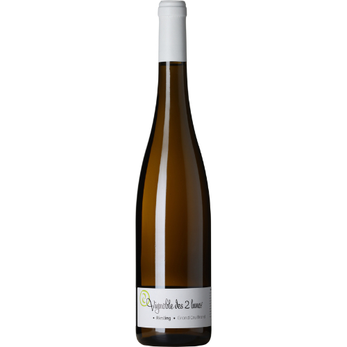 Riesling Grand Cru Brand wine bottle on a white background