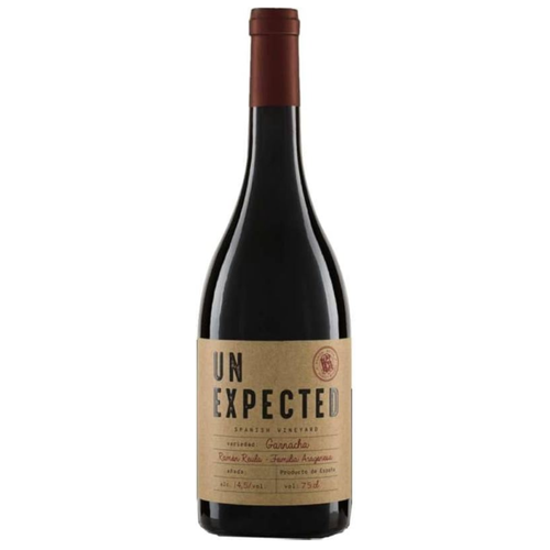 En flaske Unexpected Red Garnacha Organic på en hvid baggrund