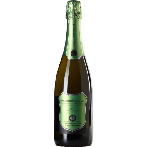 Bottle of Valdobbiadene Prosecco Superiore on a white background